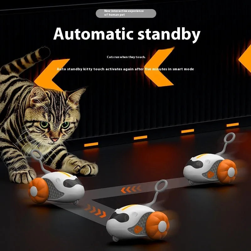 Charging cat teaser remote control toy with feather attachments in blue and orange colour options