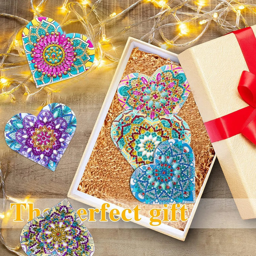 Six handmade PU leather bookmarks with crystal flower corners in modern style