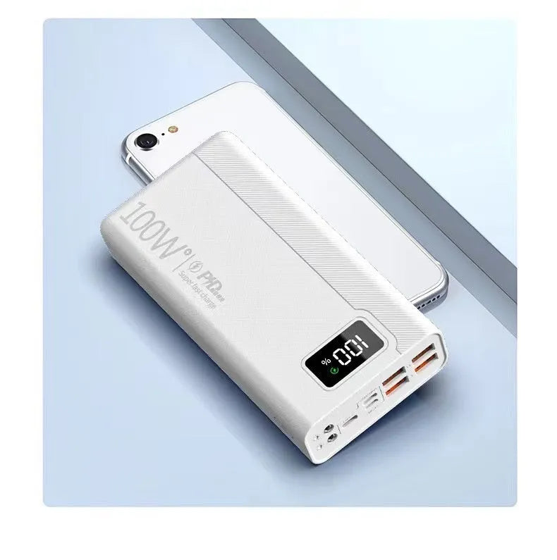 Large capacity power bank in black or white plastic casing with dimensions 150x76mm and multiple thickness options