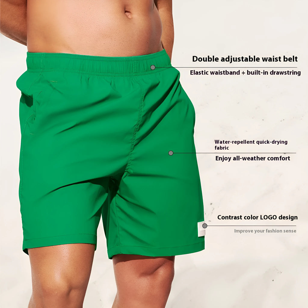 Men's quick-drying nylon beach shorts in blue with straight leg opening for swimming and sports