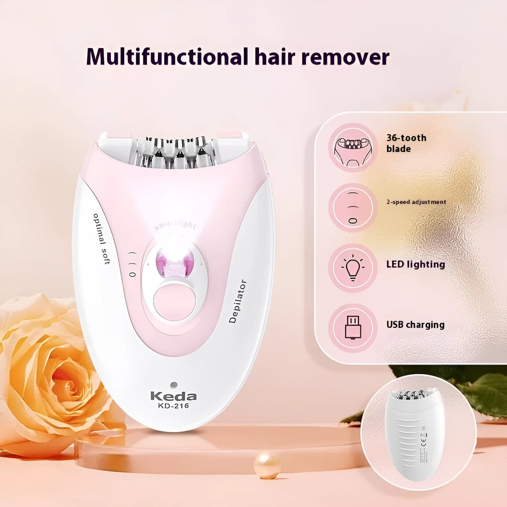 KEDA-216 colour USB electric hair removal device with cleaning brush and charger