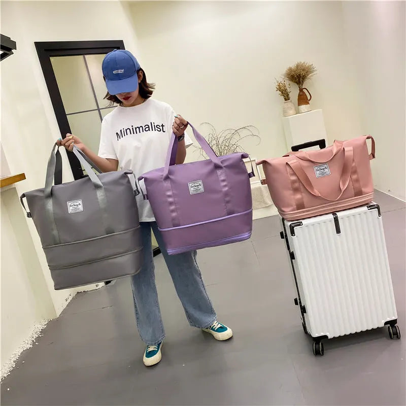 Large capacity waterproof Oxford cloth travel bag with double wet and dry separation in solid colour