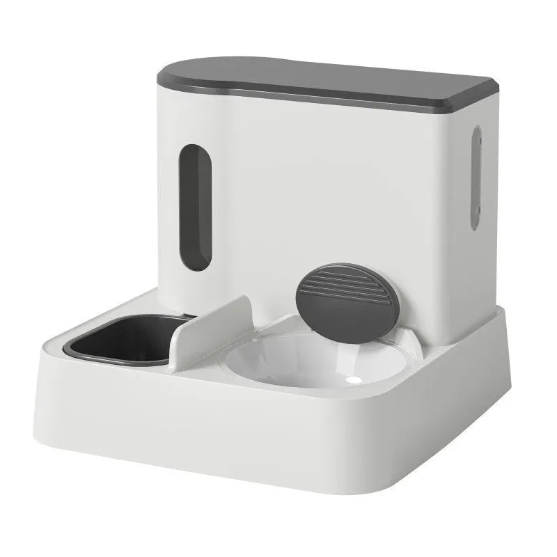 Cat automatic pet feeder water dispenser integrated double bowl station in grey colour