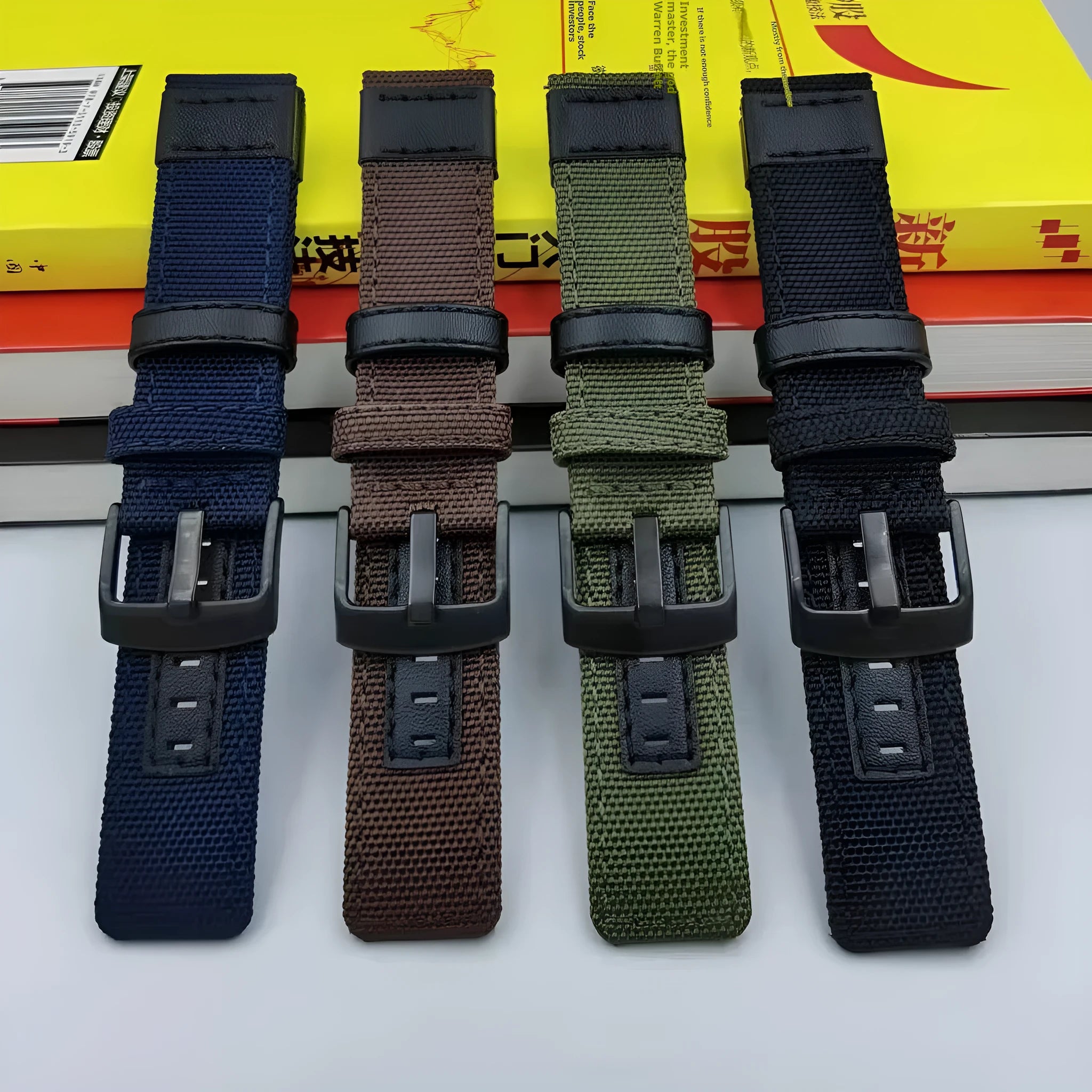 Oxford cloth canvas watch strap replacement band showing multiple colour options and size variations