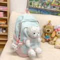 Cute bear school backpack in macaron colours with curved shoulder straps and optional pendant
