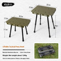 Aluminium alloy dual-use folding camping stool and table with green cushion.