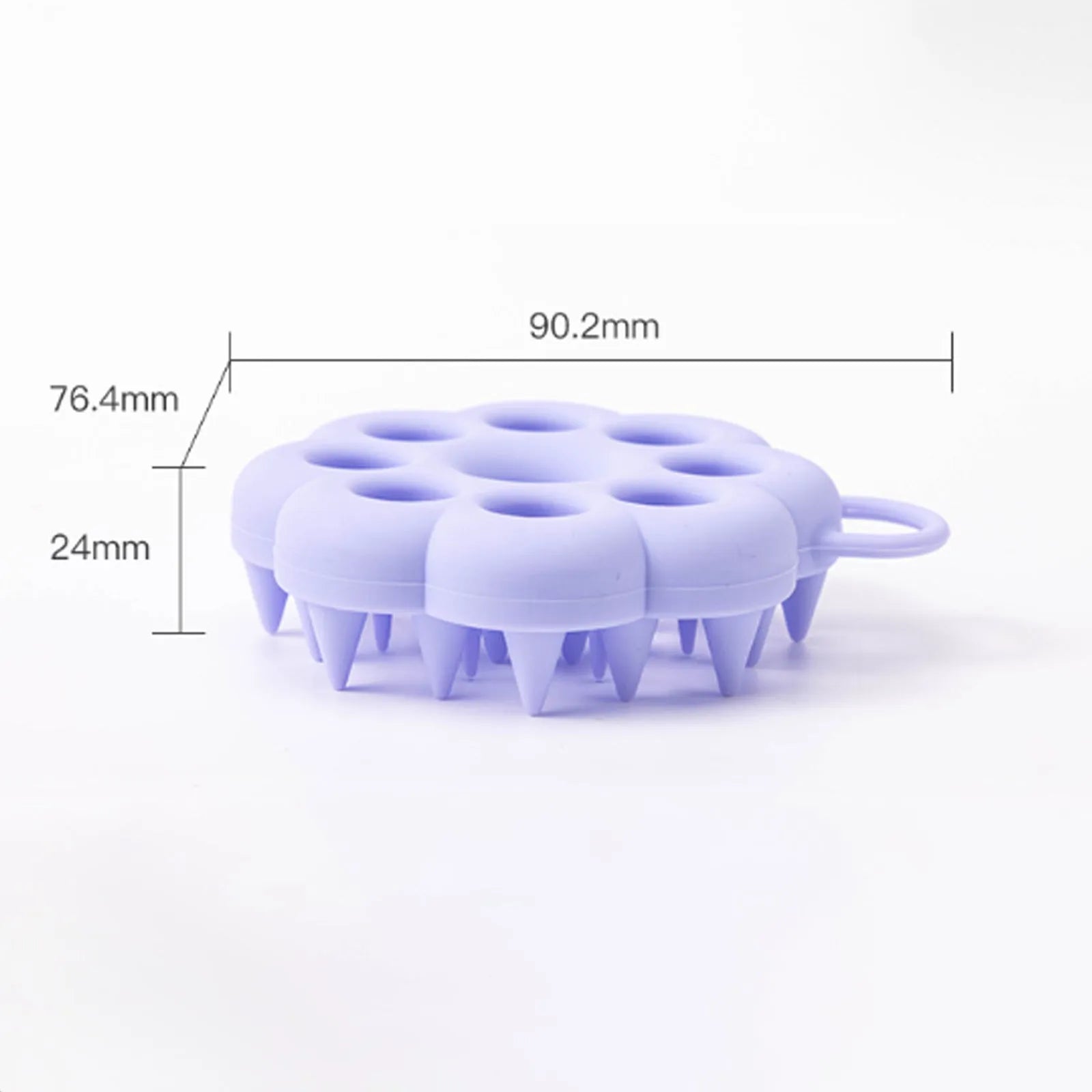 Silicone pet grooming brush with ergonomic handle shown in blue, for washing and brushing dogs and cats.