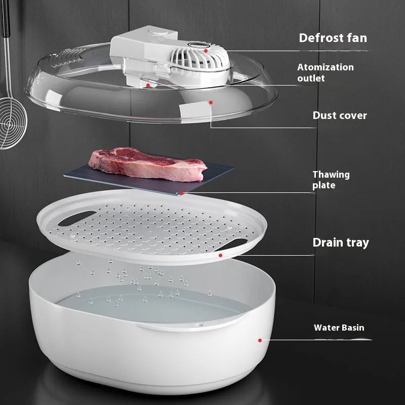 Aluminium household quick defrosting plate in modern simplicity style, shown with a USB cable.