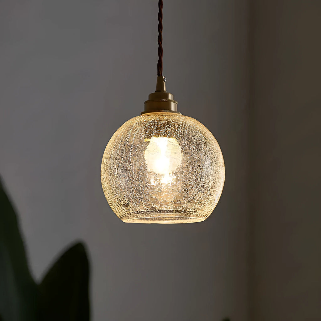 Retro brass-colour copper chandelier with glass lampshade, 17.5cm wide ceiling light