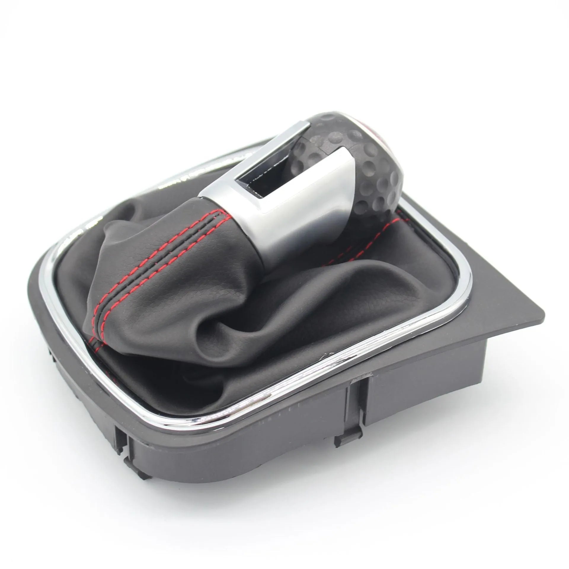 Manual leather gear lever handball with dust boot for Volkswagen Golf, showing 12mm installation hole.