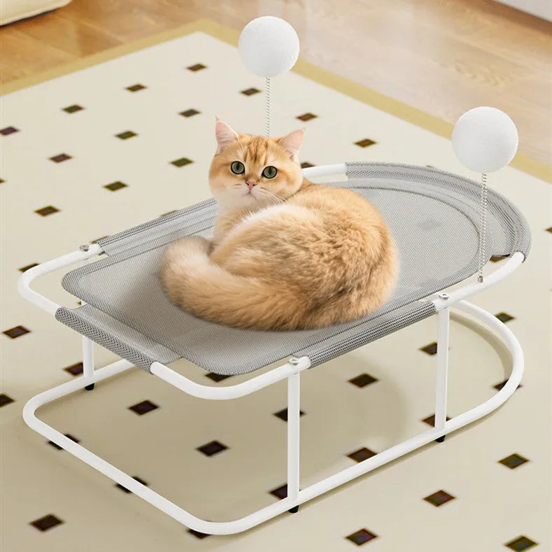 Large grey fabric cat kennel with breathable sides on a bracket frame.
