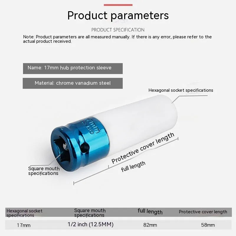 Four impact sockets in sizes 17mm 19mm 21mm 22mm for pneumatic wrenches