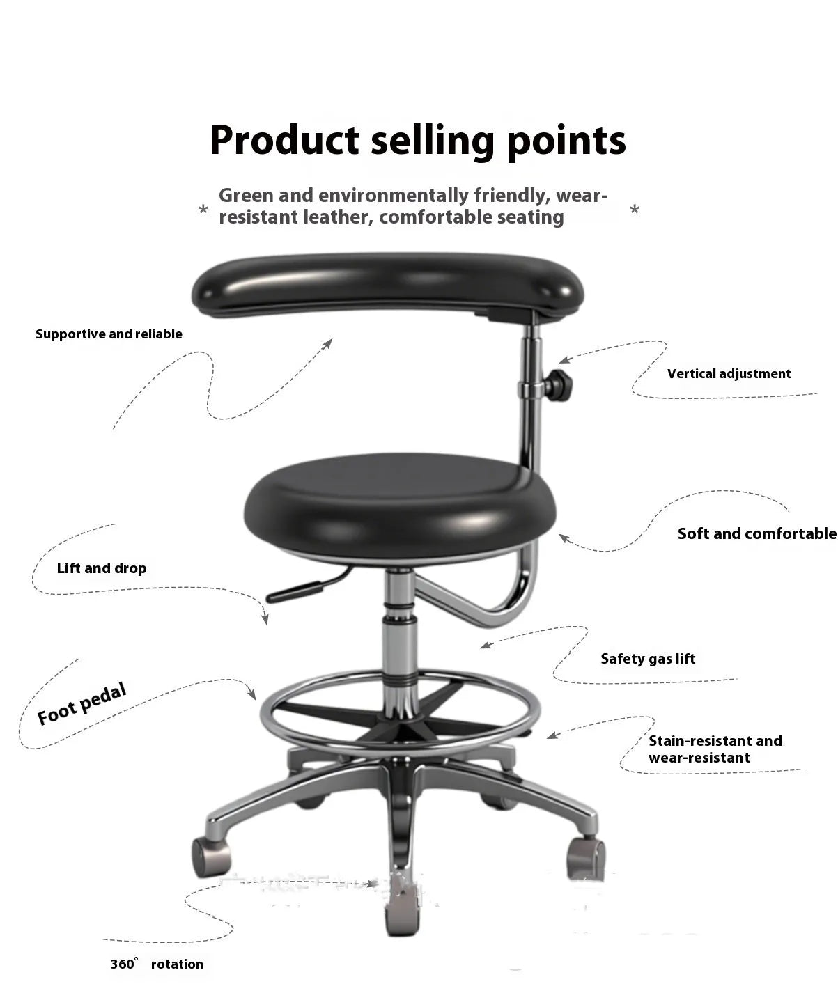 Black leather dental hospital chair for clinics and surgeries