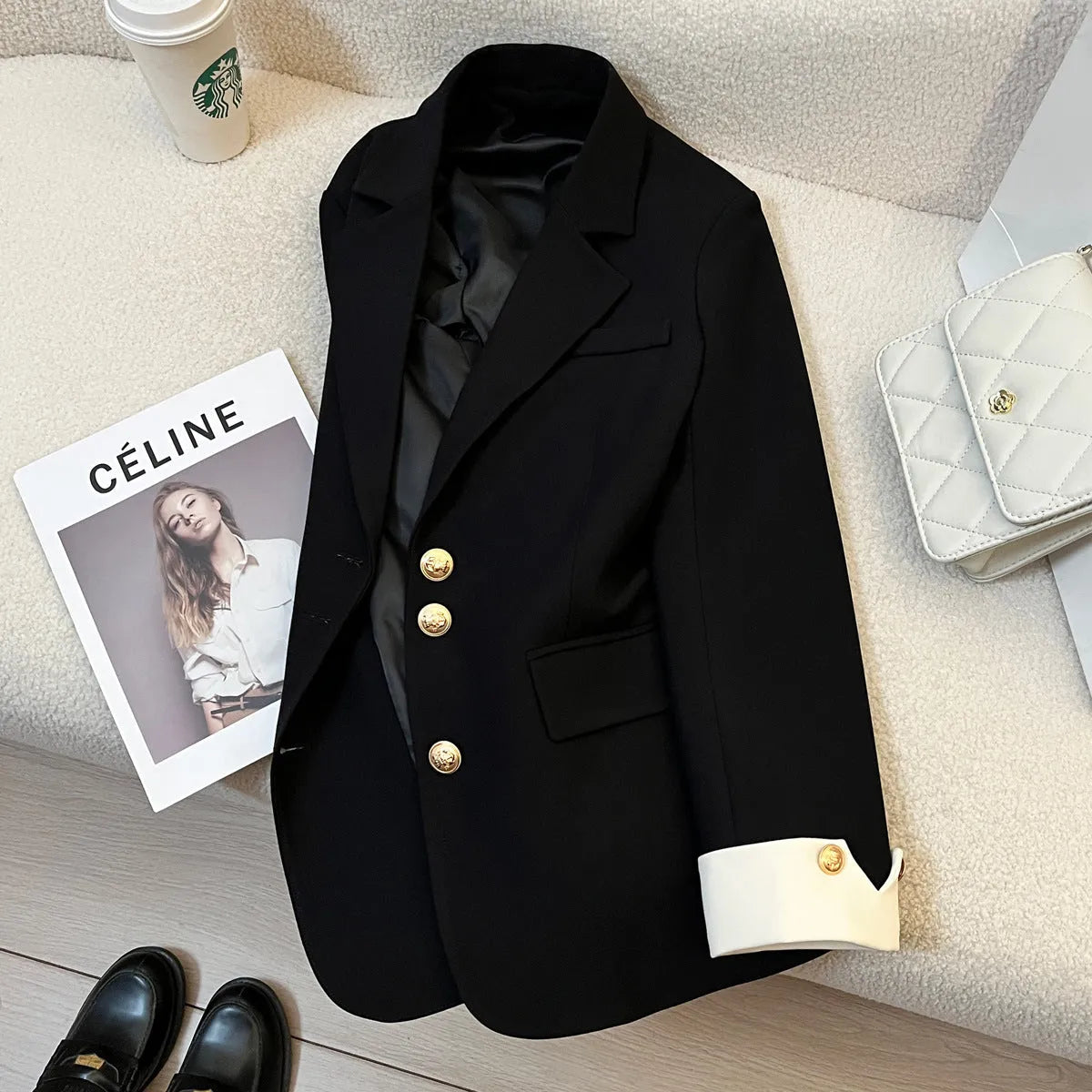 Women's Korean style loose fit coat for commuting in milky white colour
