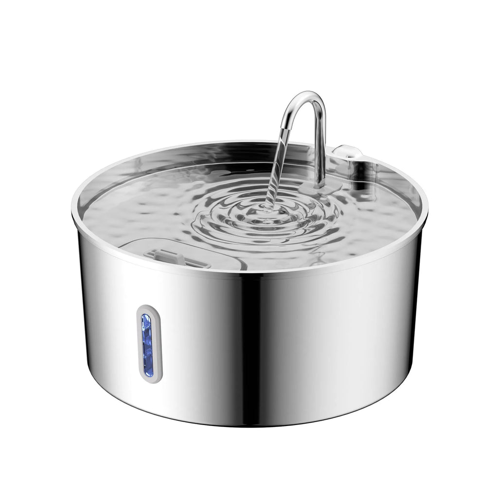7L stainless steel pet bowl with wet-proof floating design, bar window, and plastic base for cats