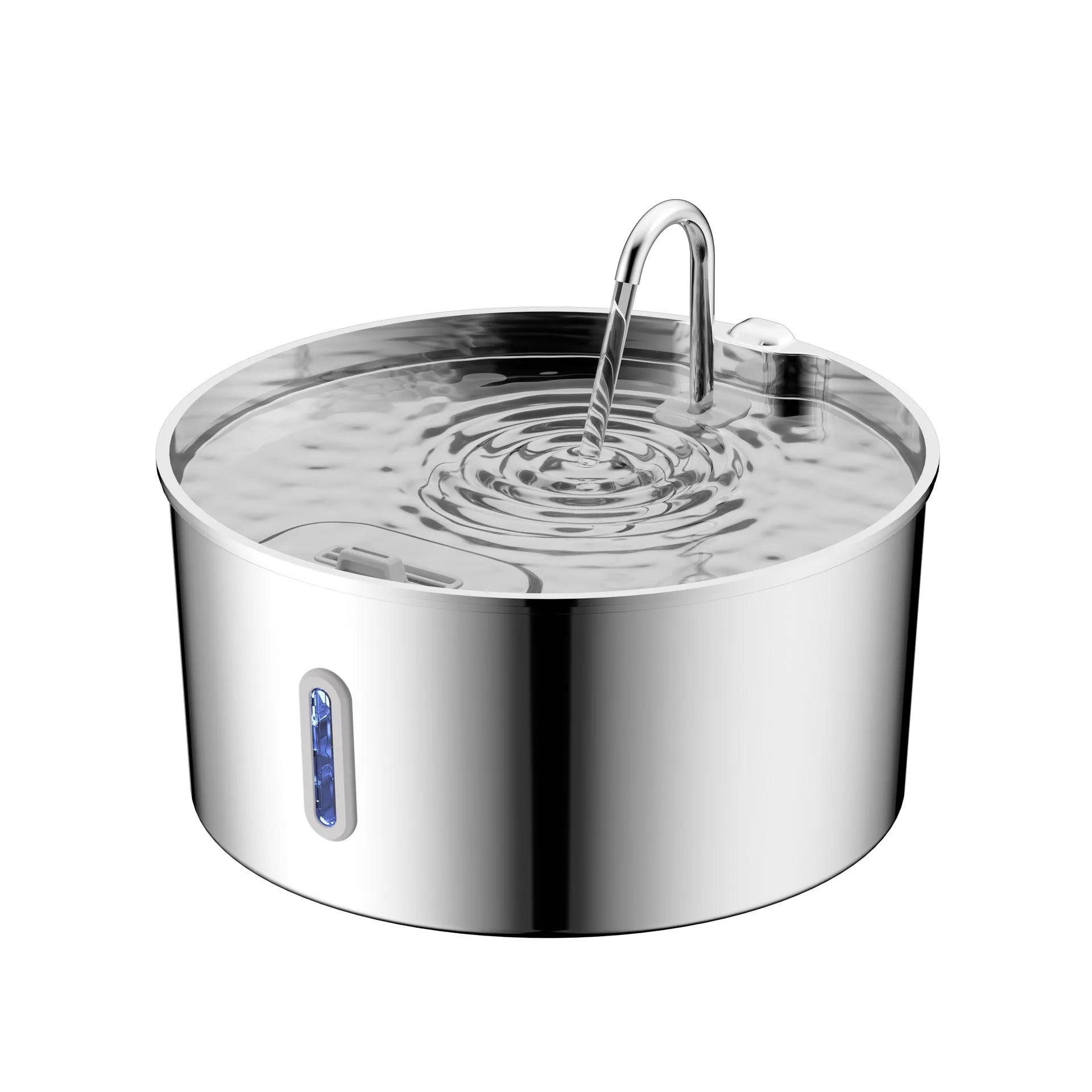 7L stainless steel pet bowl with wet-proof floating design, bar window, and plastic base for cats