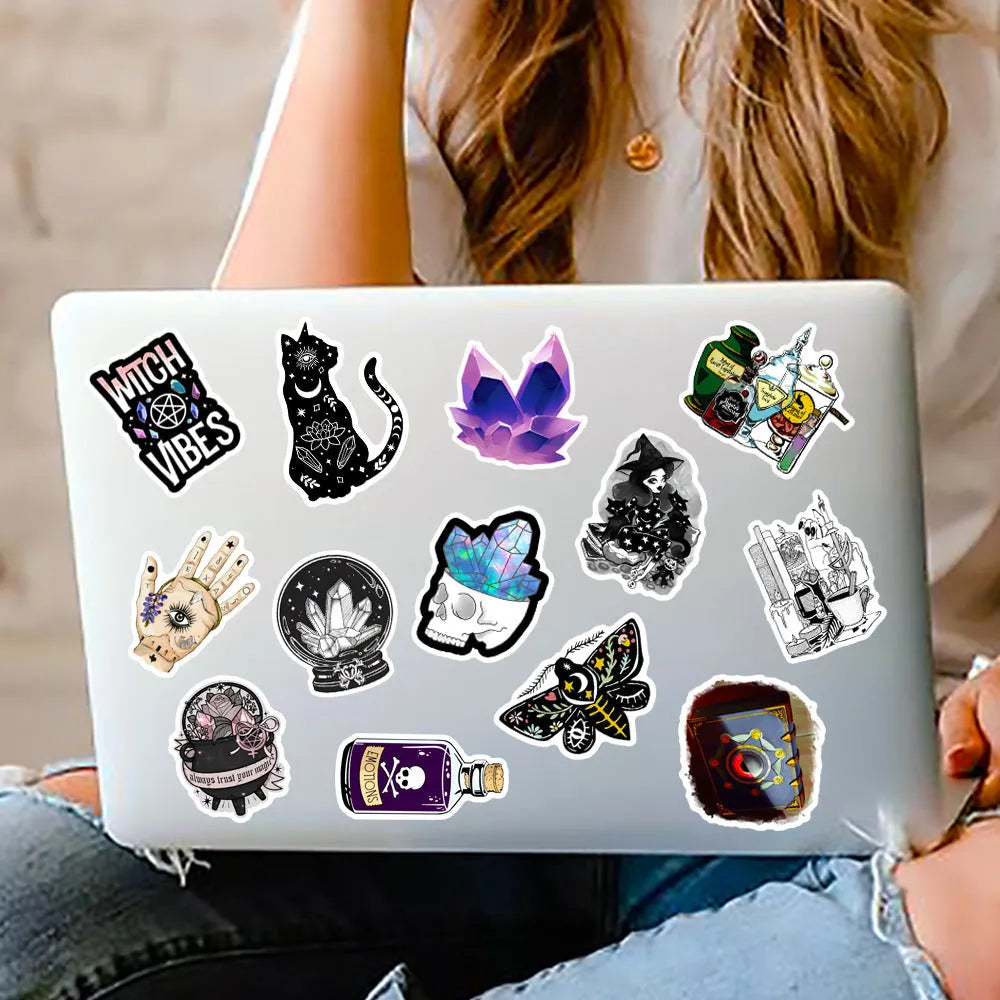 Waterproof PVC adhesive stickers 50 pieces glossy finish 3-8cm for luggage and smooth surfaces