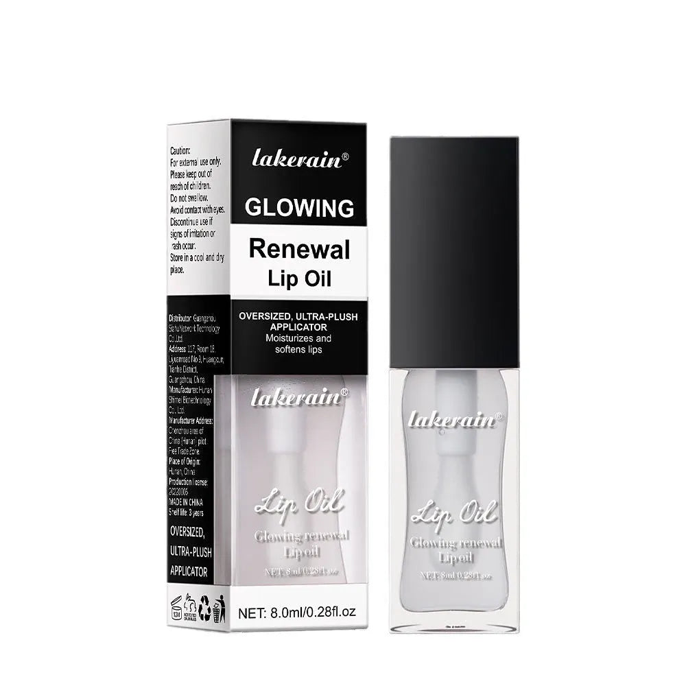Glow Lip Gloss nourishing lip oil in 8ml bottle, shown in Coral, Clear, Honey, Jam, Pink, Red, and Rose colours.