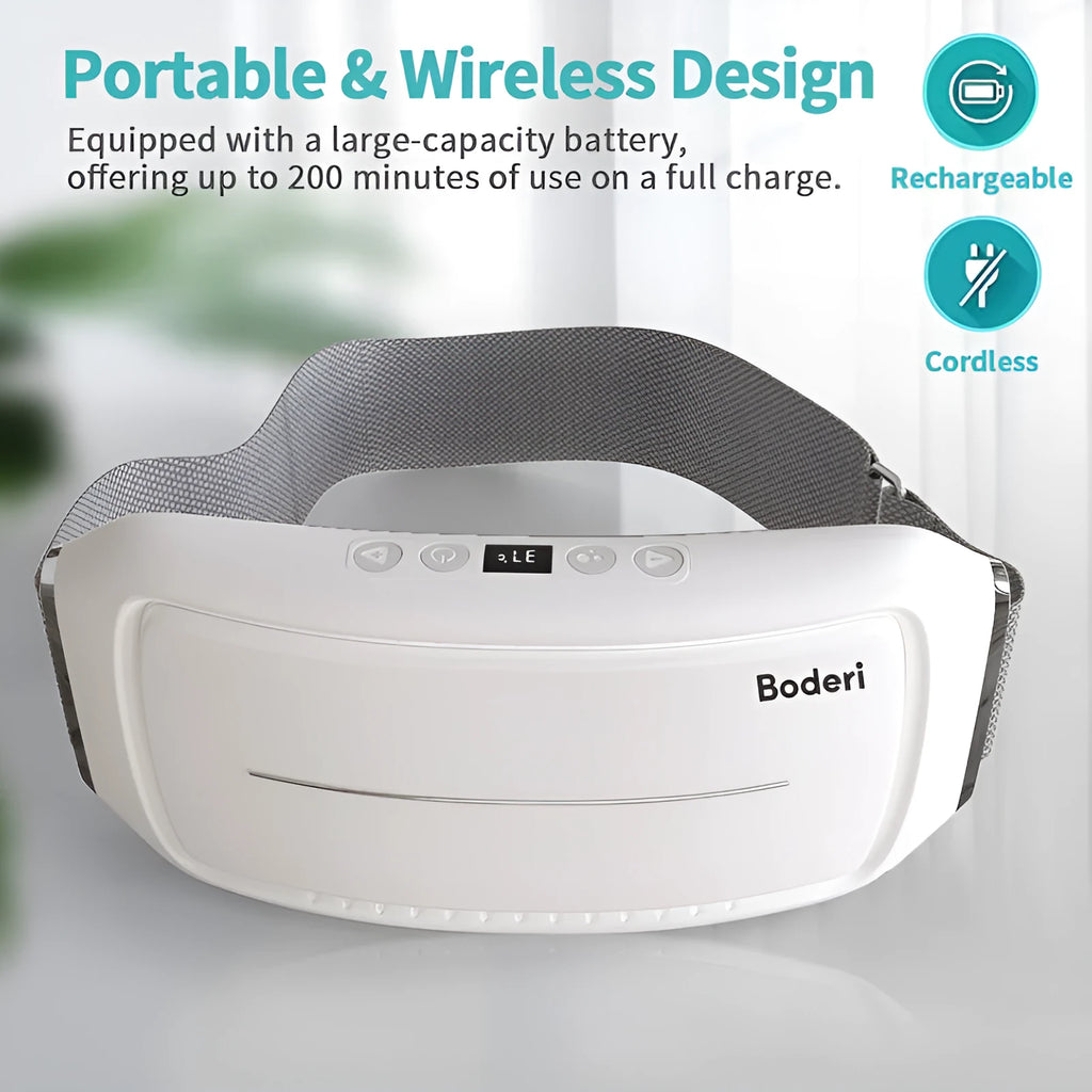 White Tummy Machine electronic ab trainer with adjustable vibrating waist belt on a grey background.