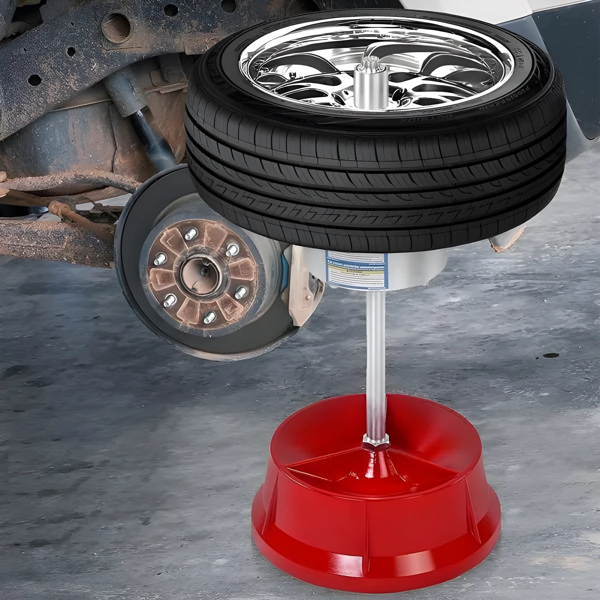 Portable wheel balancer with aluminium head and bull's eye level on enamel-finished base