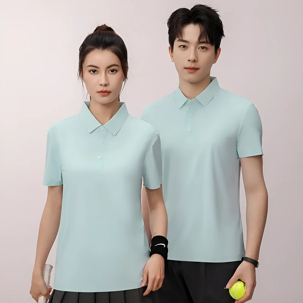 Men's loose fit short sleeve polo shirt in white for summer golf and running