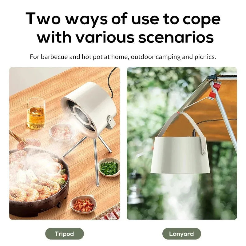 Milky white portable desktop kitchen extractor hood with USB charging and removable filter