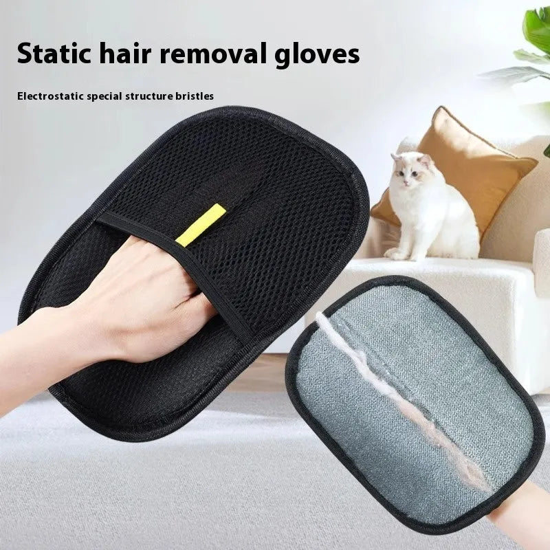 Black pet hair removal glove with silicone bristles for grooming dogs and cats