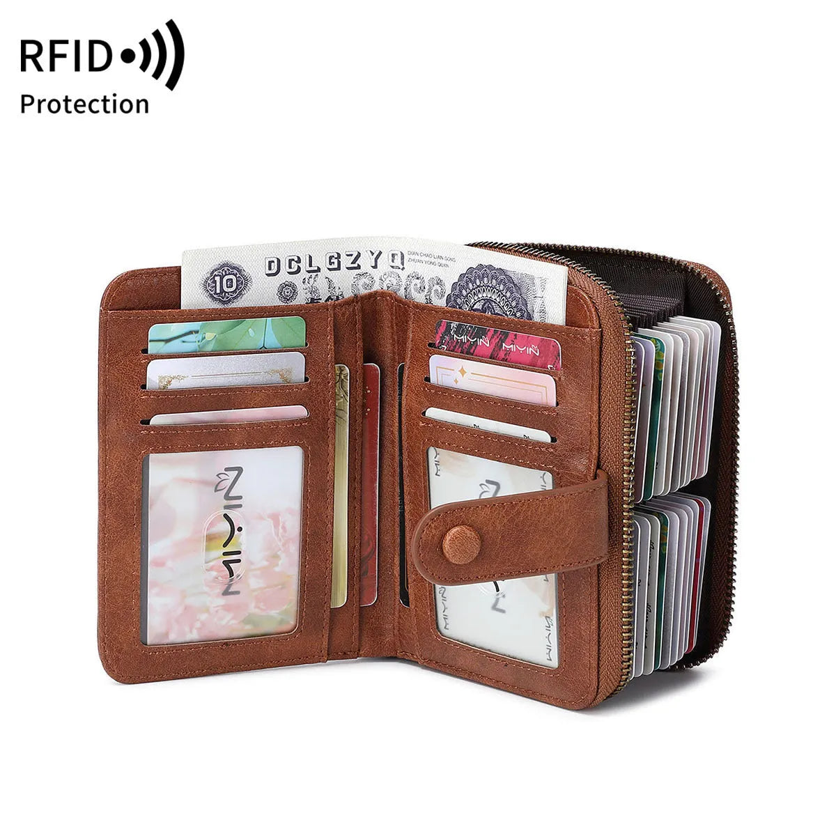 Leopard print small retro wallet with zipper closure and hollow stitching details