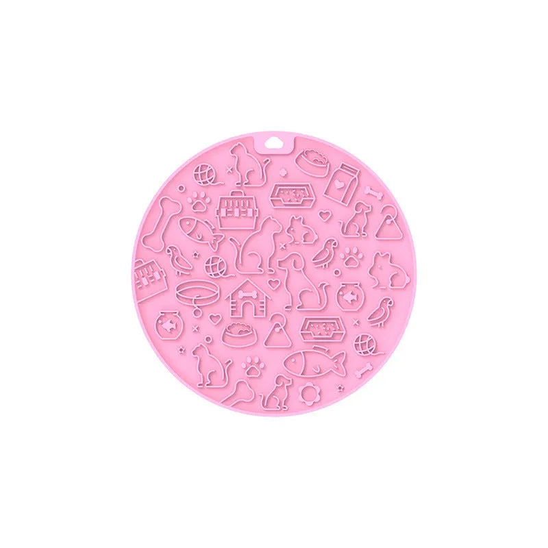 Round silicone pet licking mat with sucker base in blue colour variant