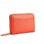 Genuine leather coin purse wallet with zipper in multiple colour options including black, blue, and pink