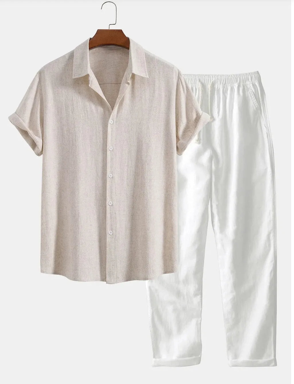 Men's slim fit suit shirt and trousers set with printed floral pattern in casual cardigan style