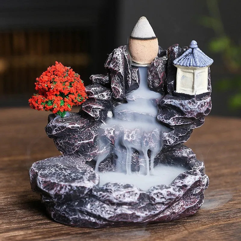 Ceramic backflow incense burner ornament in modern simple style with tree design