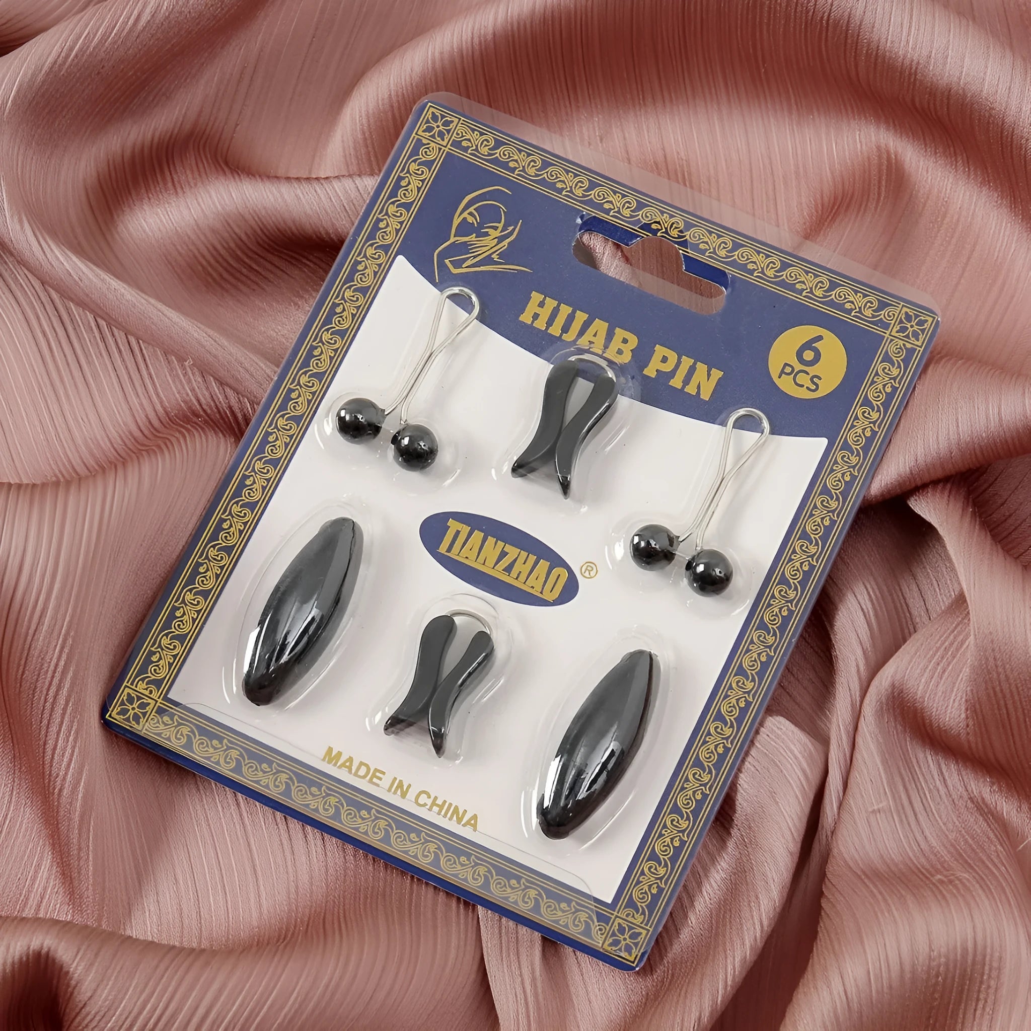 Plastic safety pin set with pearl scarf clip in oval meander pattern, 3.5×1.7cm, resin drip finish, available in 5 colours