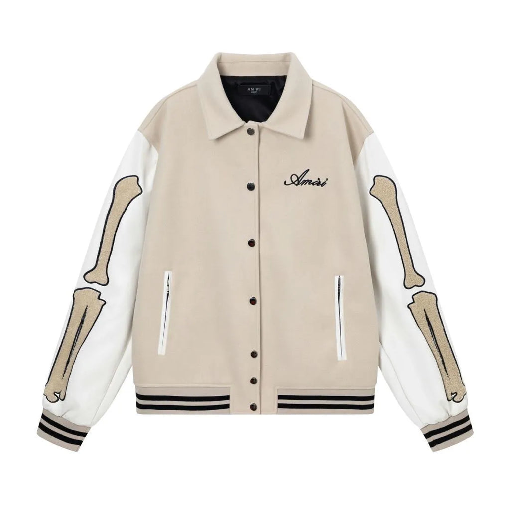 Women's bone stitch embroidered wool jacket in apricot colour, showing front design.