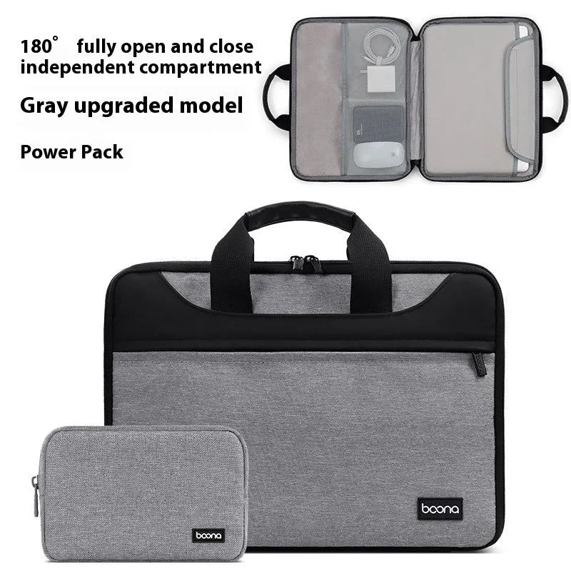 Black Encapsulate full-open laptop bag made from Oxford cloth for business travel, showing soft carry handle.