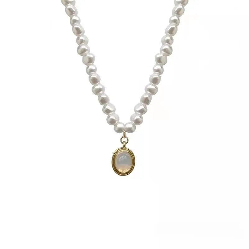 French Court vintage style adjustable alloy choker necklace with a geometry shape, shown at various lengths.