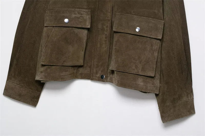 Women's medium-thickness PU casual jacket in Japanese Korean style, regular fit