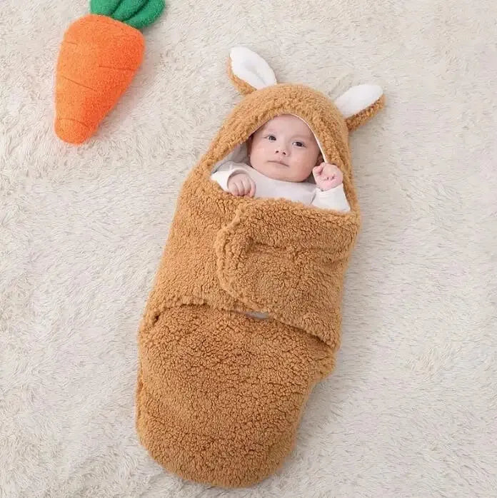 Adjustable baby swaddle sleep sack in soft cotton fabric with head protection