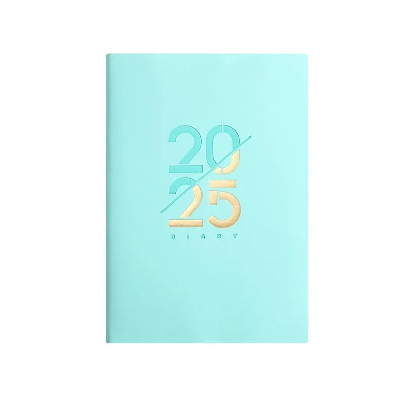 A5 daily schedule book with soft faux leather cover in various colours including pink, yellow, purple, blue and green