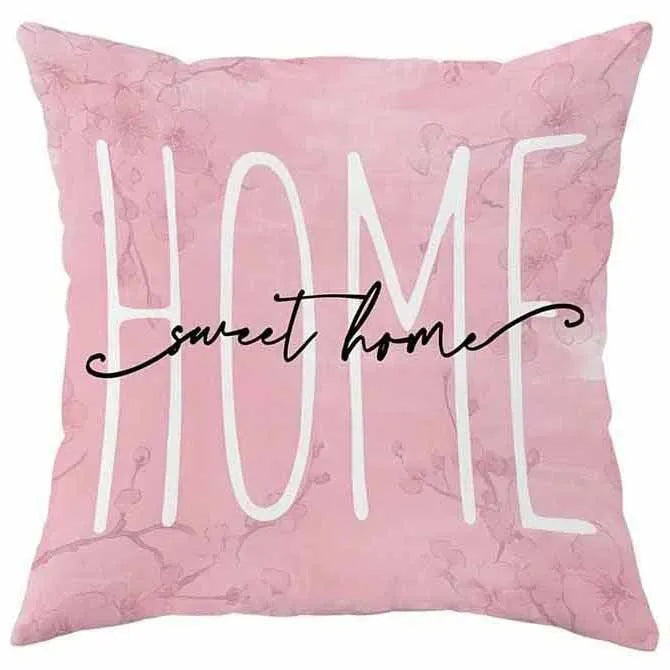 Spring Cherry Blossom Letter design on a short velvet cushion cover for sofa decor.