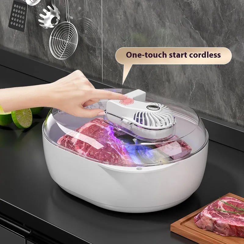 Aluminium household quick defrosting plate in modern simplicity style, shown with a USB cable.