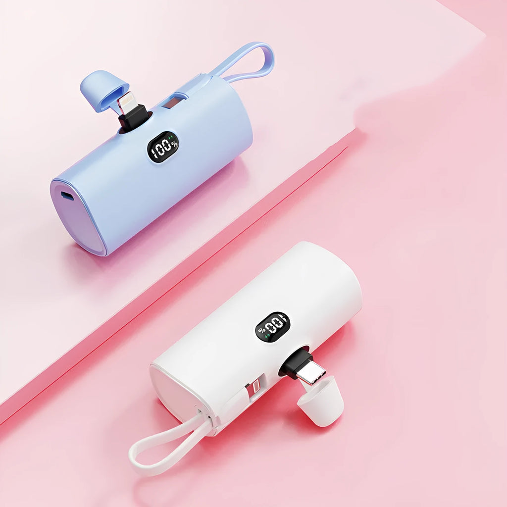 Capsule-shaped digital display wireless power bank with built-in plug in five colour options