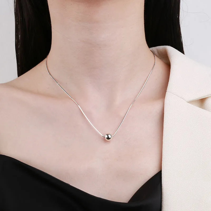 Small ball pendant silver clavicle chain necklace with round design in YFL376 colour