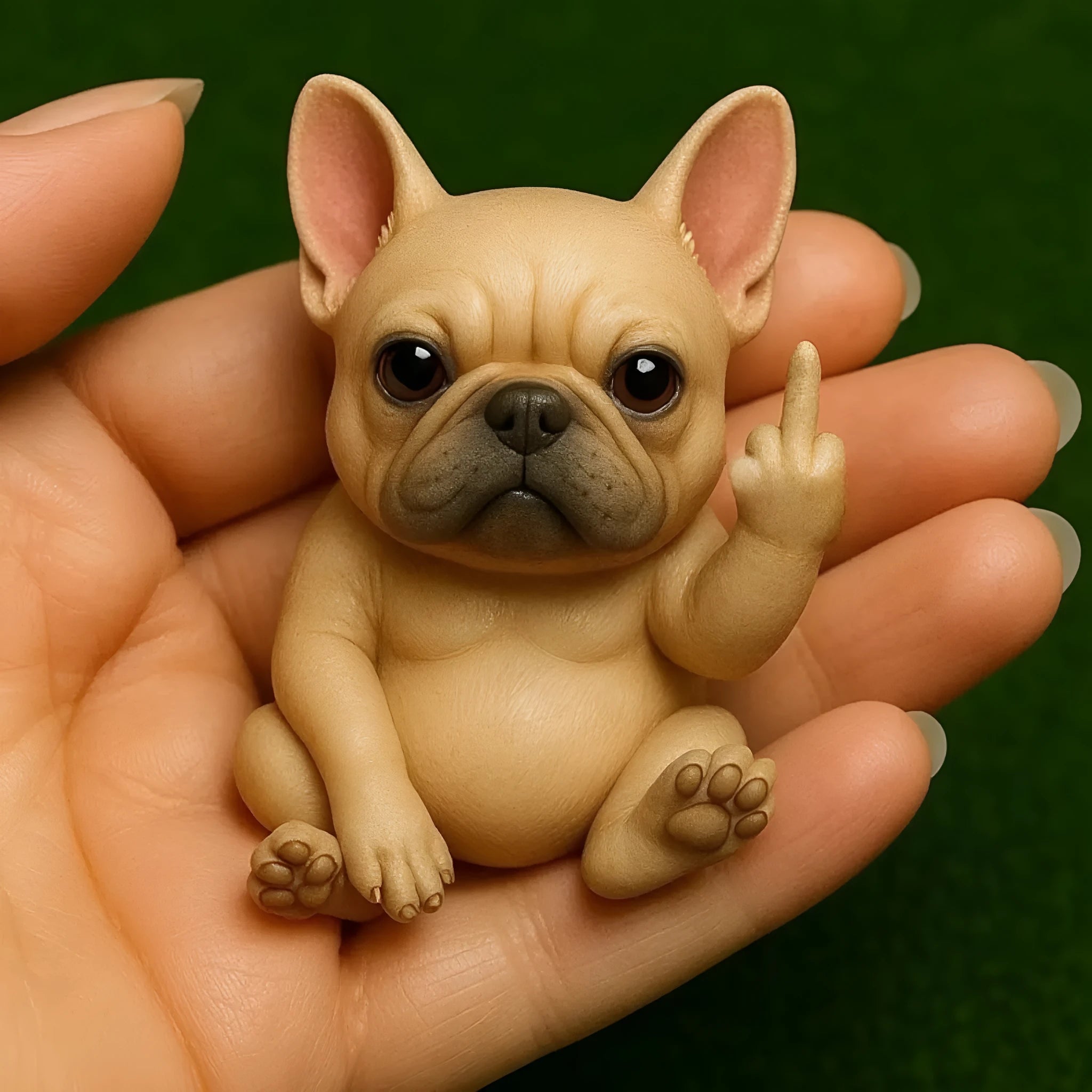 Mini resin animal doll with middle finger gesture in cat, dog, elephant, frog, Highland cattle, mouse, and turtle designs