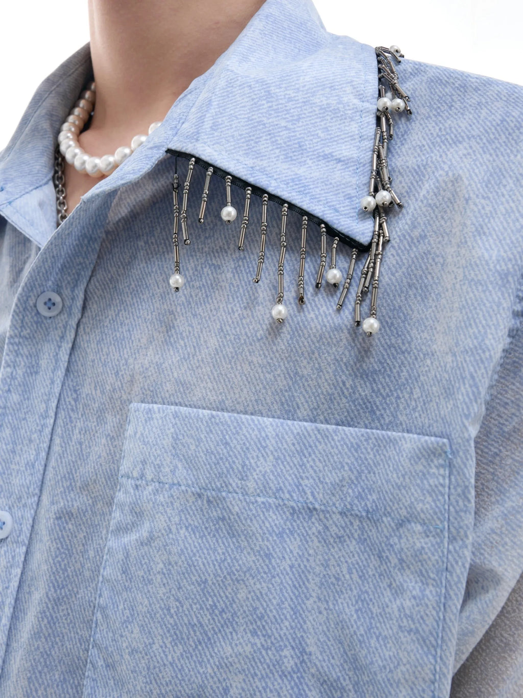 Blue gradient loose fit half sleeve polyester summer shirt laid flat.