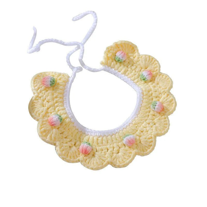 Handmade wool woven collar for British Shorthair kittens with embroidery cartoon design in pink bell bow colour