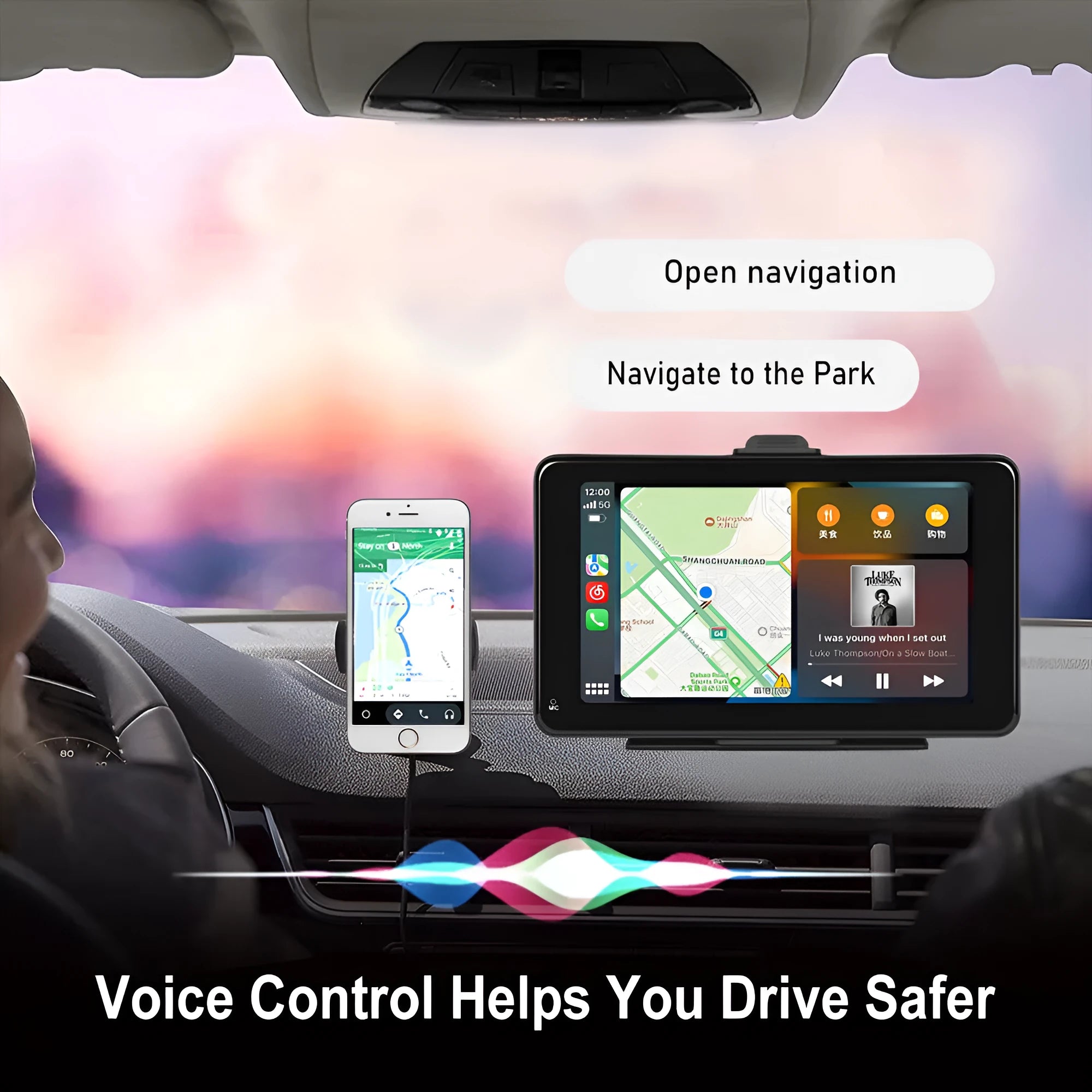 7-inch HD wired car screen player with universal suction cup and vertical mounting supports.