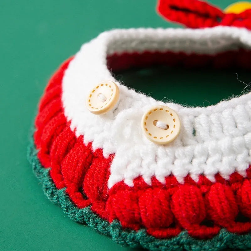 Hand-woven milk cotton Christmas cat collar in red festive designs with adjustable sizing