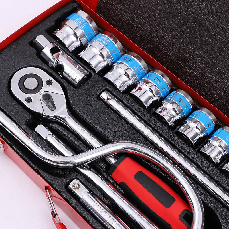 24-piece curved bow car repair wrench kit in storage case with chrome vanadium steel construction