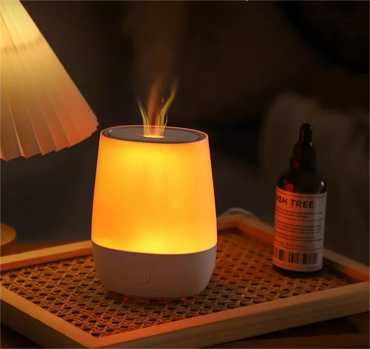 White USB aroma diffuser with simulated flame effect and Type-C cable